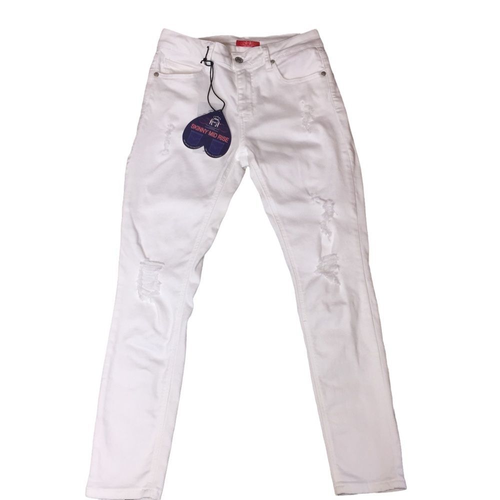 NWT HH Jeans Distressed White Skinny Leg Mid Rise Soft Stretch Size 9